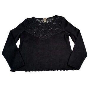 Rodier Womens Sweater Lace Back Black Size Small Wool Blend Dark Romantic Paris